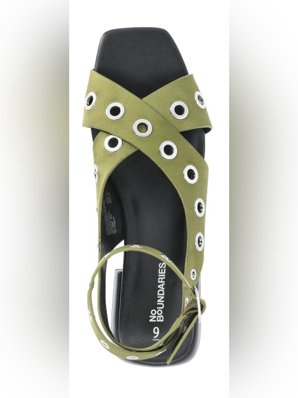 NWT No Boundaries Olive Green Crisscross Grommet Sandal size 10